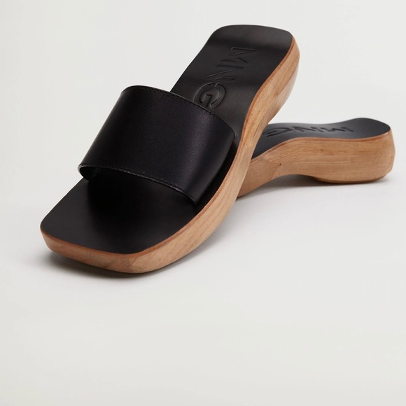 Black Leather Slide Sandals - Picture 1 of 7